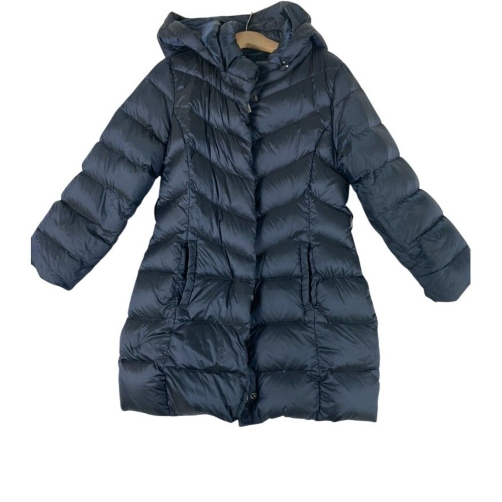 BRUMS Italy Puffer Jacket Girl Sz 7 Blue Hooded White Duck Down Waterproof